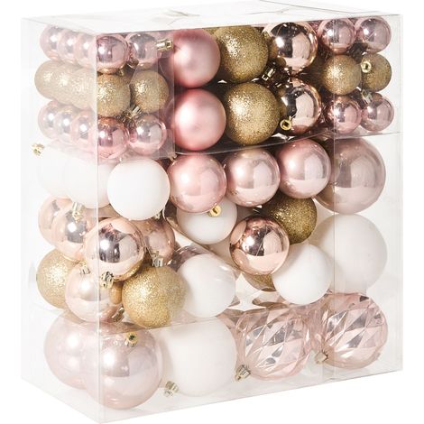 Set of 114 Christmas Baubles Pink Plastic Hanging Decor Modern Glam Style Holiday Tree GJENDE