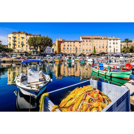 Tableau sur toile port d'Ajaccio 30x45 cm - Impression sur Toile Murale Décorative - Image imprimée en HD sur Toile - Toile sur Châssis en Bois FSC - Fabriqué en France (1/4)