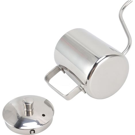 350-ml-Kaffeekanne aus Edelstahl (304) mit feinem Ausguss, langer Ausguss für Filterkaffee, Teflonbeschichtung, mit Deckel, silberfarben (1/5)