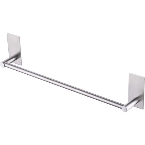Toallero de pared autoadhesivo plata mate 42cm, acero inoxidable, almacenamiento de toallas de baño