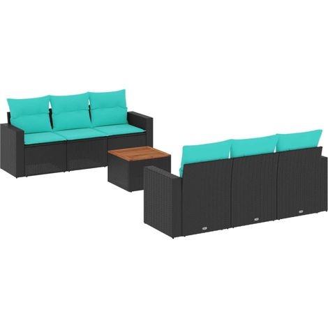 Set de sofás de jardín 7 pzas con cojines ratán sintético negro vidaXL (1/5)