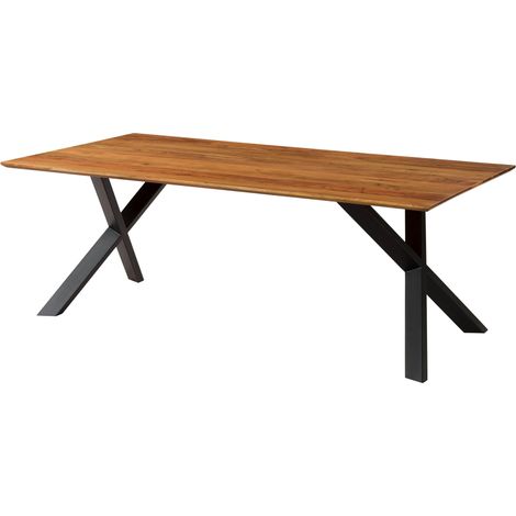 Tavolo da pranzo in legno di acacia 200x100x75 laccato naturale / gambe a X inclinate antracite SWISS EDGE