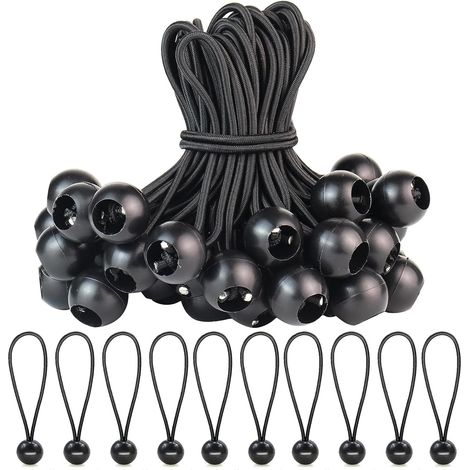 Elastic rope, 50 strands of ball-loaded elastic rope, suitable for tarpaulins, tents, and sunshades, 200mm (black).