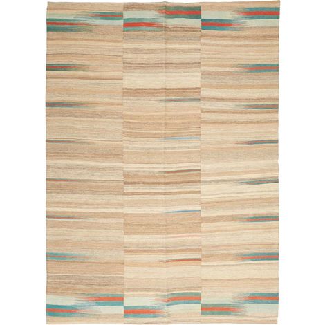 Authentique tapis d'Orient kilim fait main 166x210 beige et bleu