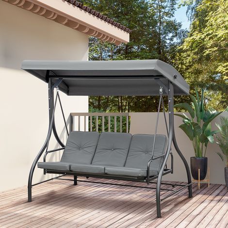 Outsunny Balancelle de jardin 3 places convertible, toit à inclinaison réglable, matelas à rembourrage 7 cm (grand confort) inclus