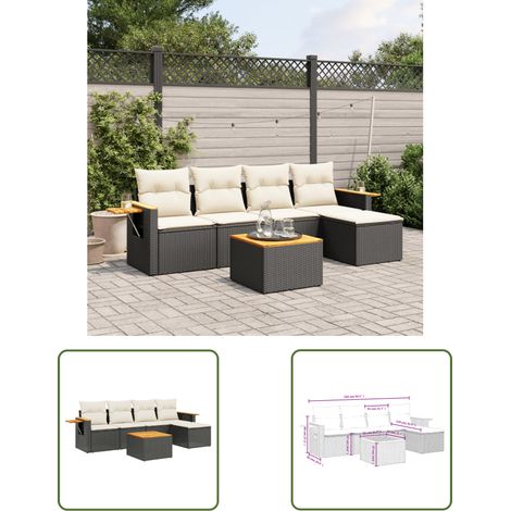 The Living Store Salon de jardin 6 pcs avec coussins noir résine tressée - Ensemble Salon De Jardin - Canapé Extérieur - Meuble De Jardin - Mobilier De Jardin - Résine Tressée (1/3)