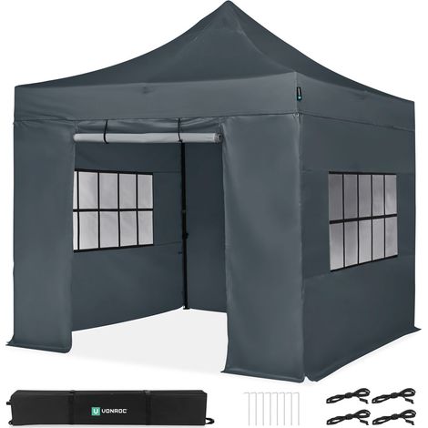 Vonroc – Tente de réception easy-up 3x3 m avec parois latérales – Tissu Oxford 420D imperméable 3000 PA – Installation rapide sans outils (1/4)