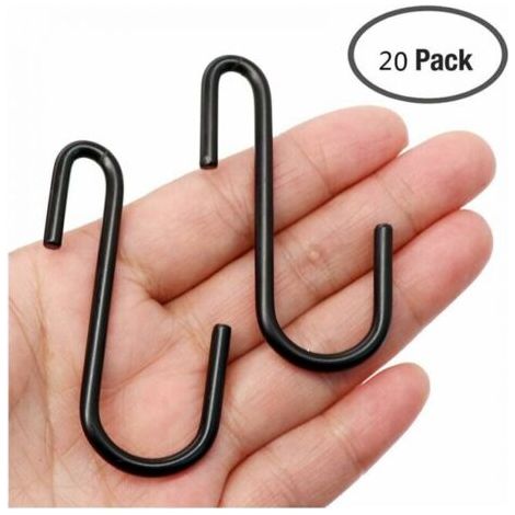 Lot de 20 crochets robustes en forme de S noirs pour cuisine, salle de bain, chambre et bureau pot, serviettes, vtements, sacs, plantes (1/5)