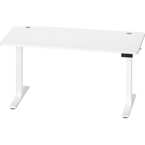 Bureau Assis-debout Réglable en Hauteur, avec Fonction Mémoire, Télétravail, Rappel de Sédentarité, 140 x 60 cm, Blanc (1/5)