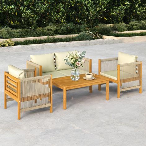 Canapé beige en bois d'acacia Polyester 120 x 60 x 64 cm (1/5)