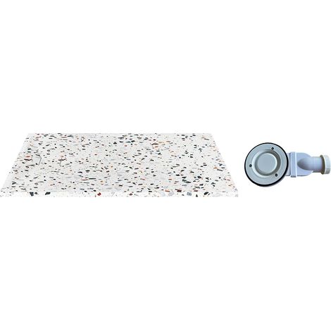 Piatto per doccia ultra sottile da appoggio o da incasso rifilabile 120 x 90 cm in Resina SMC con sifone Effetto terrazzo bianco - MIRNOSA (1/5)