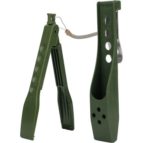 Pince multifonction pour poissons, clip de serrage avec couvercle, outil de pêche portable, couleur vert olive, fixation à vis incluse. (1/5)