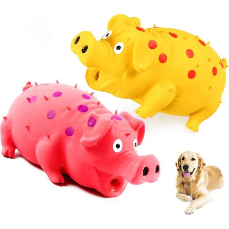 Lot de 2 jouets pour chiens en forme de cochon qui couinent et émettent des grognements, idéaux pour les chiens de petite, moyenne et grande taille. (1/5)