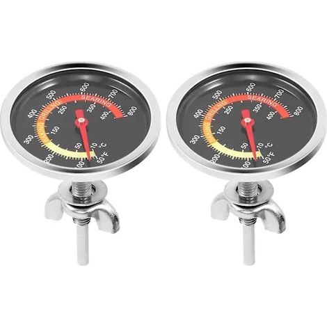 Thermomètre pour barbecue (lot de 2), jauge de température en métal, de 10 °C à 400 °C, pour barbecues à charbon, fumoirs et fours à pizza