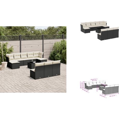 11-tlg. Garten-Sofagarnitur mit Kissen Schwarz Poly Rattan - Gartenmöbel Set - PE-Rattan Möbel - Outdoor Sofa - Esstisch - Lounge Set (1/3)