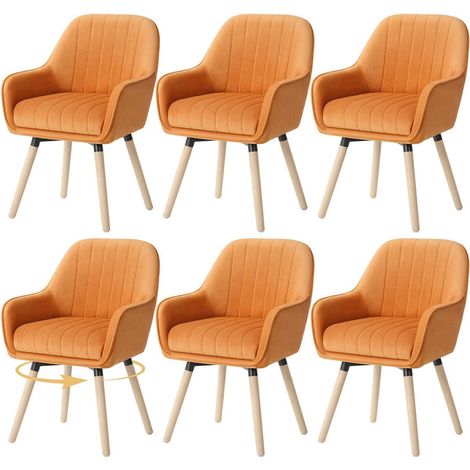 Esszimmerstühle 6er Set, 360° drehbar, Samt Braun, bis 150kg belastbar (1/5)