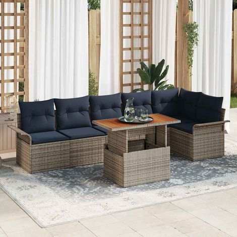 Set Divano da Giardino 7 pcs Grigio e Blu Navy polyrattan vidaXL (1/5)