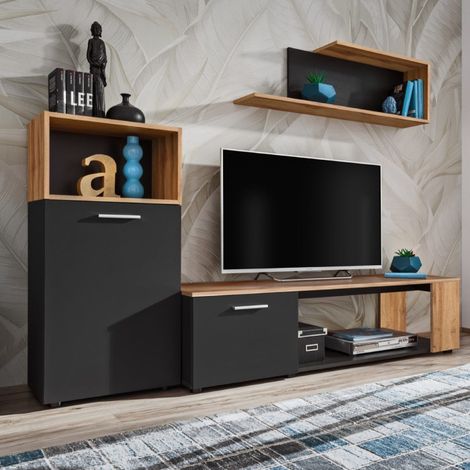 Ensemble Meuble TV "Maze I" 200cm Noir & Naturel (1/5)