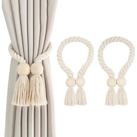 Set di 2 fermatende magnetici, con 2 magneti a sfera in legno, ganci magnetici per tende, decorazione per ufficio, casa, hotel (beige) (1/5)