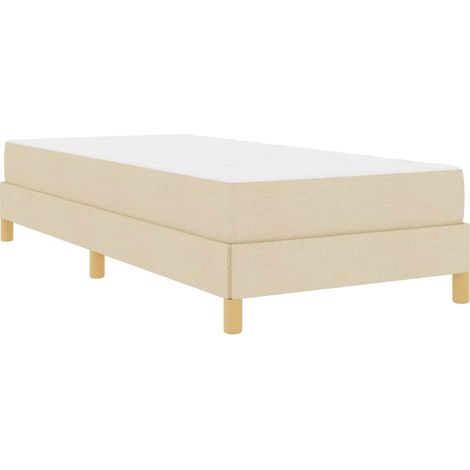Lit simple,Lit adulte,Lit à ressorts Crème, Marron 90 x 200 cm Tissu, Bois Engineered (1/5)