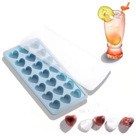 Herzförmige Eiswürfelform aus Silikon mit 21 Mulden und flexiblem, abnehmbarem Deckel für Whisky, Cocktails und Schokolade (1/4)