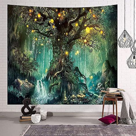 arbre De Vie Tenture Murale (150130cm), Tapisserie Psychdlique Cascade Sous Tapisserie Arbre Ancien, Tapisserie Murale Fe Tapisserie Murale Dcora (1/5)