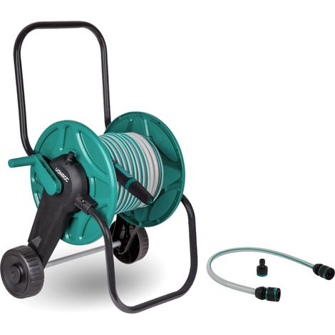 VONROC Set Carrello Avvolgitubo con Tubo da 20 metri. Include Testina regolatore spruzzo, raccordi per Tubi Flessibili, Tubo di Collegamento e connettore per rubinetti (1/3)
