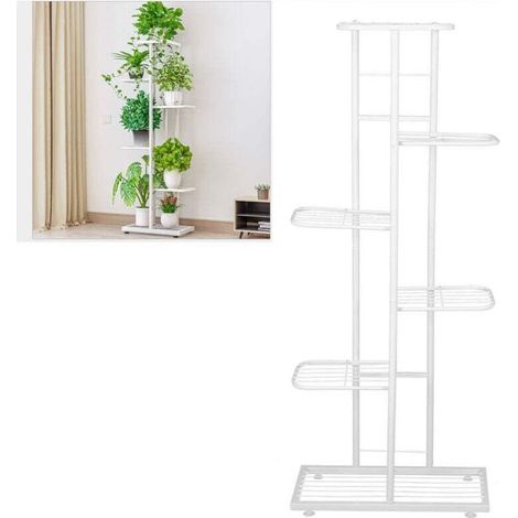 Supporto per piante a 6 ripiani, adatto a diverse tipologie di piante, di colore bianco e autoportante, ideale per soggiorni, balconi e giardini. (1/5)