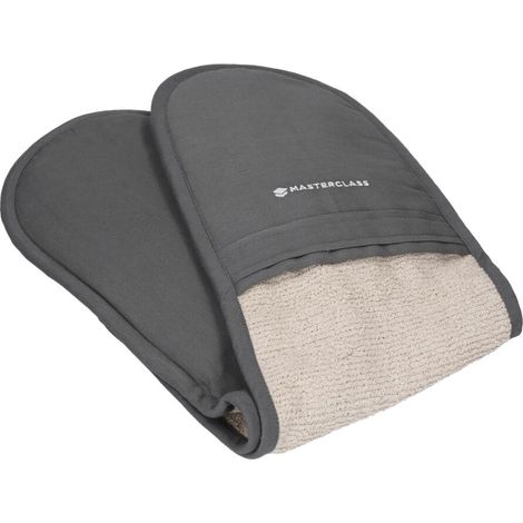 MasterClass Guantes de Horno Profesionales de Lujo, Resistentes al Calor y de Doble Cara, Algodón Resistente, Guantes Antideslizantes para Cocinar y Hornear, Gris