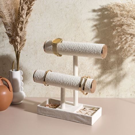 Porte Bijoux - HOME DECO FACTORY - Bouclette Double - Pratique - Esthétique - Blanc (1/4)