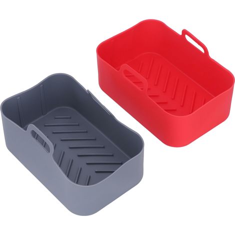 2 pièces Panier de Friteuse en Silicone Antiadhésif Réutilisable, Compatible Ninja Foodi DZ201 8QT Rouge et Gris (1/5)