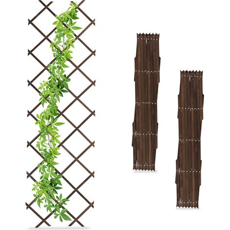 Relaxdays Rankgitter, ausziehbar, 3er Set, Rankhilfe Kletterpflanzen, 180x60 cm, Garten, Balkon & Terrasse, Holz, braun