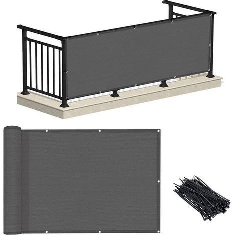 Brise-vue pour balcon 3 x 10 pieds – Gris foncé (PEHD) – Protection UV et résistance aux intempéries – Hauteur de 3 pieds – Idéal pour terrasse, patio, jardin, piscine extérieure, porche et garde-corp (1/5)