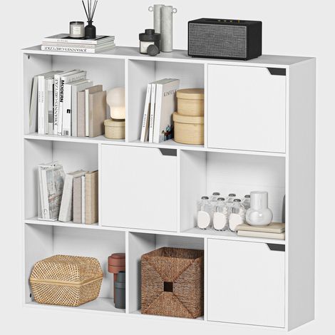HOMCOM Libreria Moderna con 6 Sezioni Aperte e 3 Chiuse in Legno Bianco