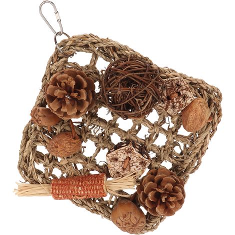 Filet d'escalade pour oiseaux, boule de rotin, pomme de pin, épi de maïs, noix, paille, corde, filet tissé pour perroquet, accessoires pour cage à perroquet (1/5)