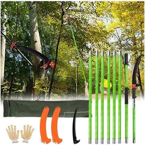 Scie D'élagage, 8M Scie élaguer Main Avec Manche Télescopique Arbre Sécateur Télescopique Longueur Réglable Manuellement Avec Sac Transport 2 Lames Arbre Ensemble D'outils Jardin (1/5)