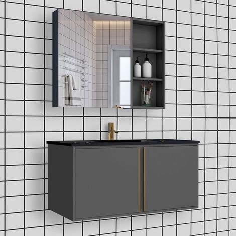 Waschtischunterschrank 80cm Tischplatte Schwarz Gold Marmor