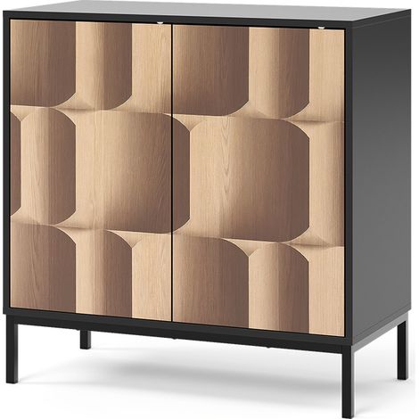 Aparador Eliza, Negro/roble, 80 x 40 cm con 2 puertas, Vicco