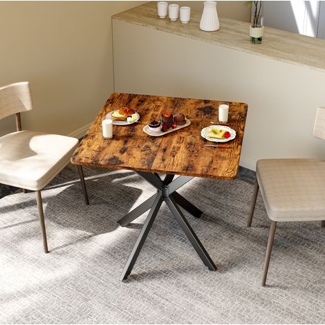 Tisch quadratisch aus Spanplatte braun 80 x 80 cm mit schwarzen Stahlbeinen, Industrial-Stil (1/5)