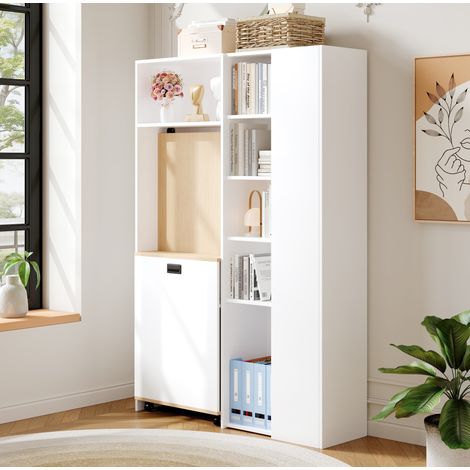 Klappschreibtisch 104.5x30.5x160 cm Weiß Eiche MDF mit Regal, Steckdose und USB (1/5)