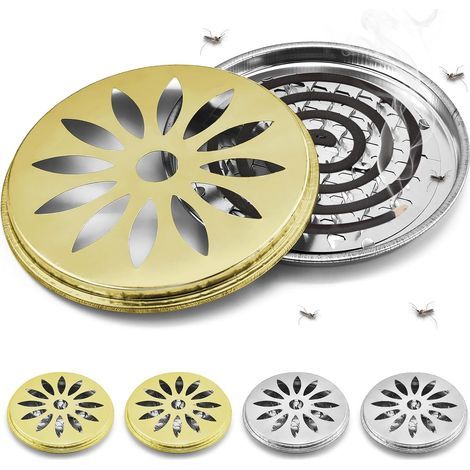 4-teiliger Mückenspiralhalter, Anti-Mücken-Spiralhalter, klassischer Räucherstäbchenhalter aus Metall für Camping, Reisen, Garten, Wohnräume (Silber x 2 + Gold x 2) (1/5)