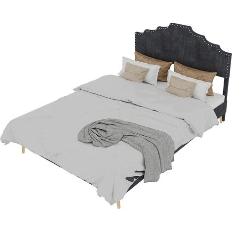 Lit moderne minimaliste moelleux 160×200cm gris,tête de lit douce,cadre bas sans tige pneumatique,meuble chambre sans matelas (1/5)