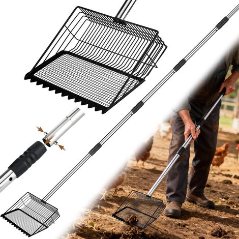Grand Scooper de Caca de Poulet 25 cm avec Manche Réglable 60 à 175 cm, Pelle à Litière Métal avec Tamis Fin 7 mm pour Séparer Le Sable, Pelle à Déjections pour Poulailler ou Abri d'animaux (1/5)