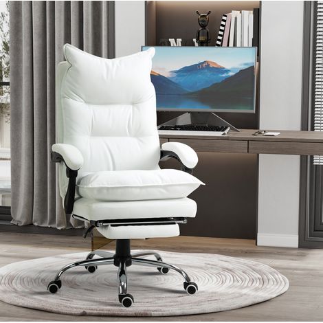 CHICFURN Silla de oficina ergonómica de polipiel blanca con reposapiés ajustable (1/5)