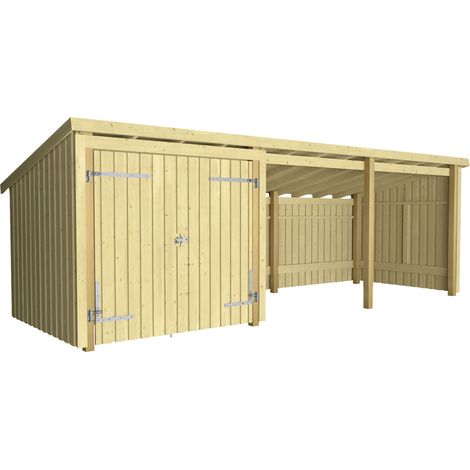 Plus Gartenhaus Nordic Multi 619 x 208 cm natur mit Doppeltür, offen (1/2)