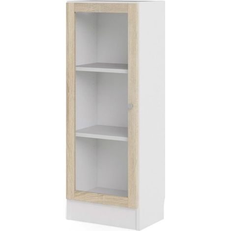 Base Regal 1 Glastür weiss, Eiche Struktur Dekor.