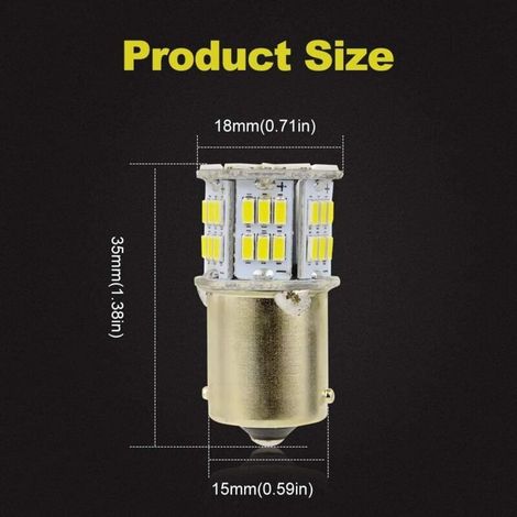 Confezione da 2 lampadine LED 1156 BA15S P21W, 3014 54SMD, bianco super luminoso per luci posteriori, indicatori di direzione e luci di retromarcia dell'auto, 12V 6500K (1/4)