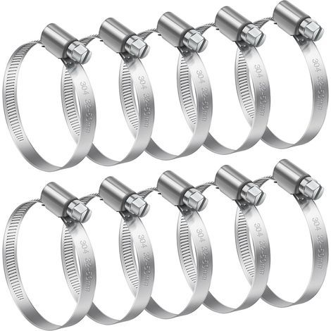 10 Hose Clamps, 304 Stainless Steel, Adjustable 32-50mm, Automotive Plumbing Hose (1/5)