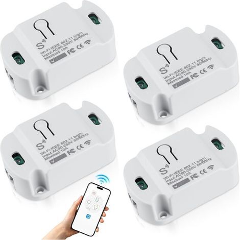 4 pièces 10 A Module d'interrupteur Wi-Fi : interrupteur WiFi sans fil Tuya Smart Life, Assistant DIY encastré, fonctionne avec Alexa, Google (1/5)