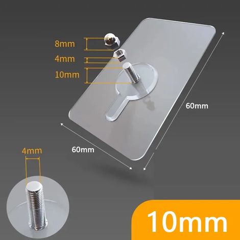 Lot de 10 crochets adhésifs sans perçage pour tableaux, invisibles et sans traces, pour accrocher des photos dans la cuisine ou la salle de bain (10 mm). (1/5)